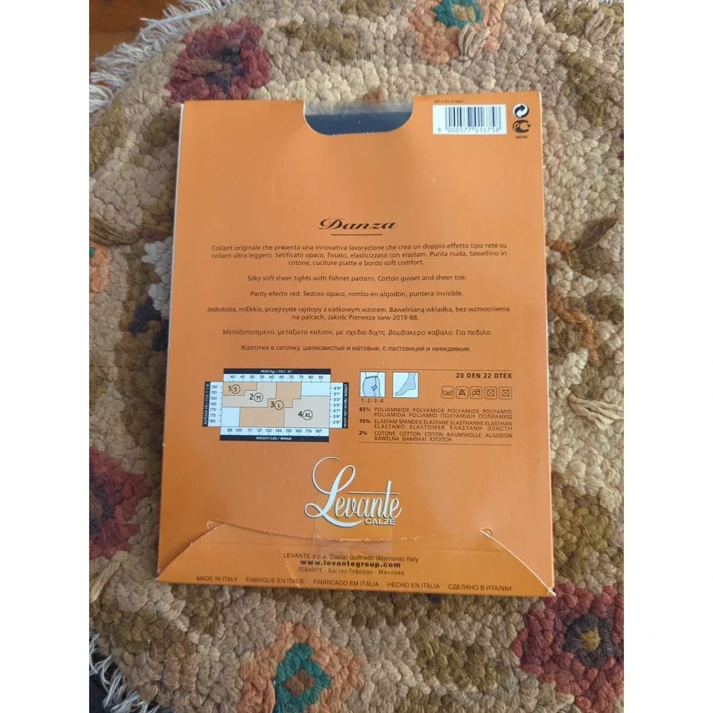New Levante Calze Silky Soft Fishnet Pattern Tights Size 2 Nero Black Made Italy